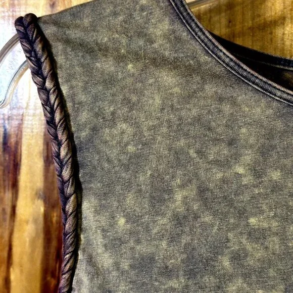 Hem & Thread Womens Cotton Mineral Wash Earthy Brown Sleeveless Top Braid Trim S - Picture 4 of 6